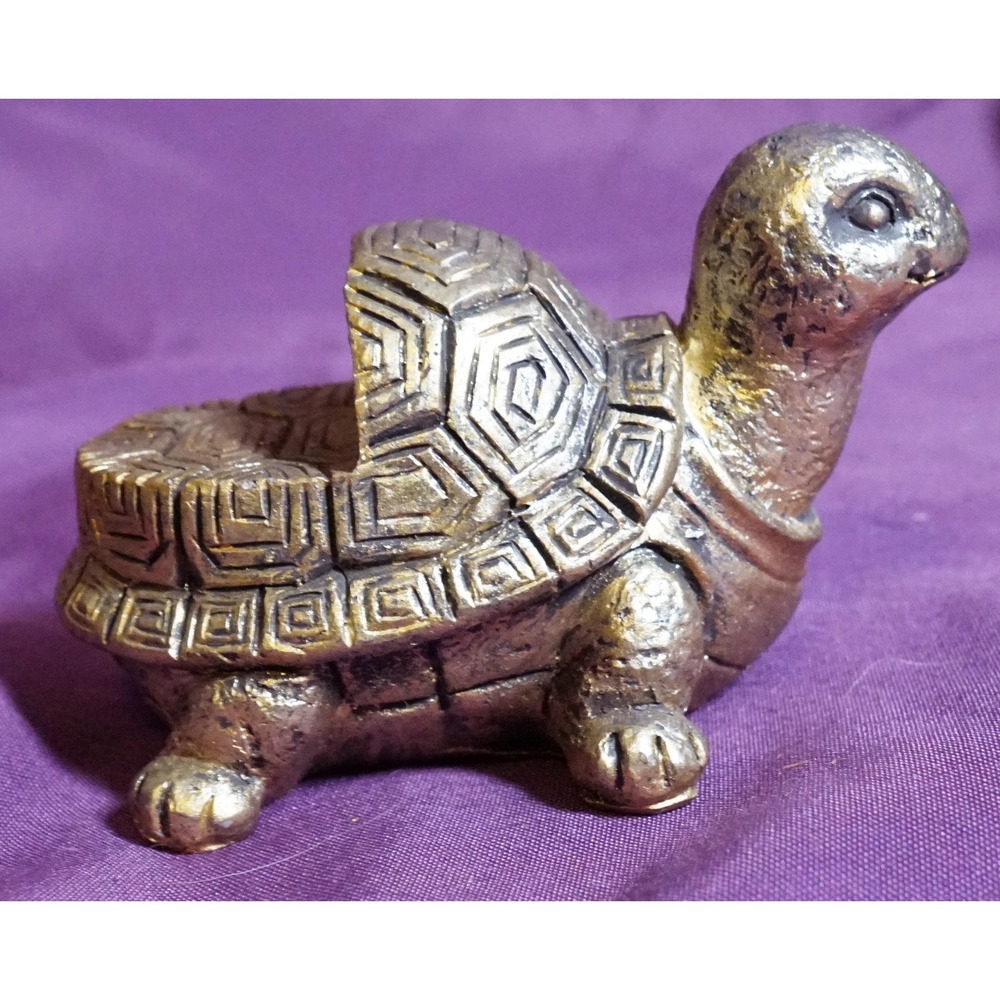 Vintage Indiana Metalic Turtle Figurine Tea Light Votive Candle Holder 3"